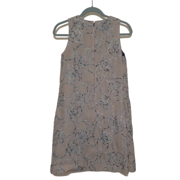 ANN MASHBURN Linen Susy Shift Dress Floral Embroidered Sleeveless Tan Khaki Blue - Picture 5 of 10